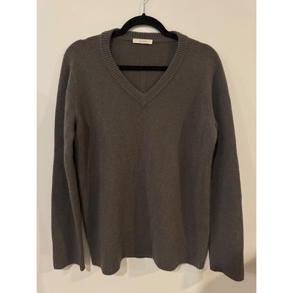The Row Elaine Sweater XS Taupe Wool Cashmere V Neck Knit Pullover Brown USA